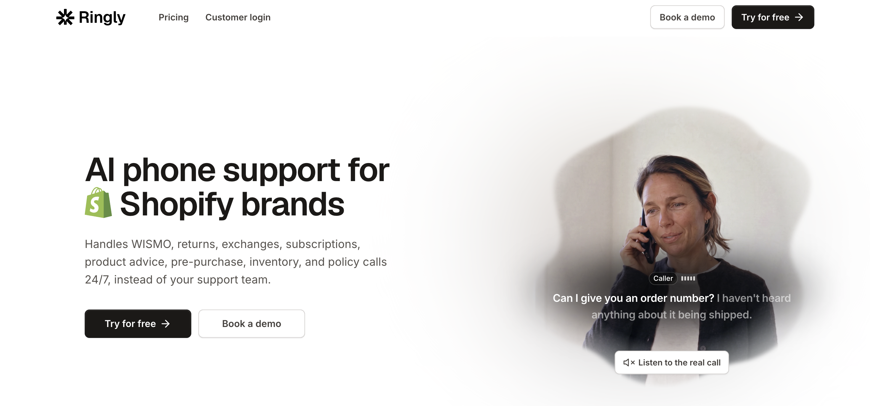 Ringly AI phone agent for Shopify stores