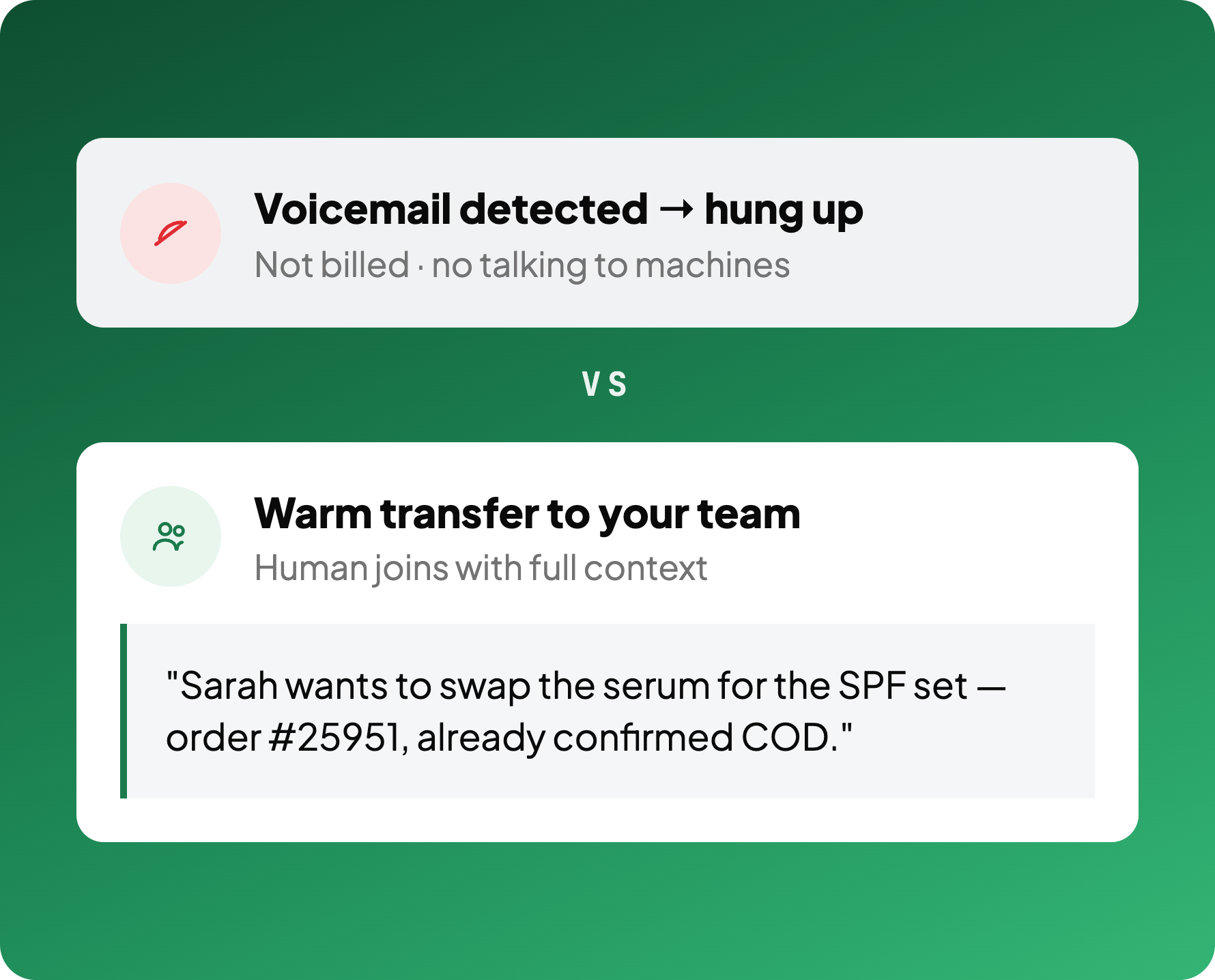 Voicemail detection and warm call transfer