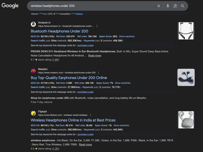 Wireless headphones category page example