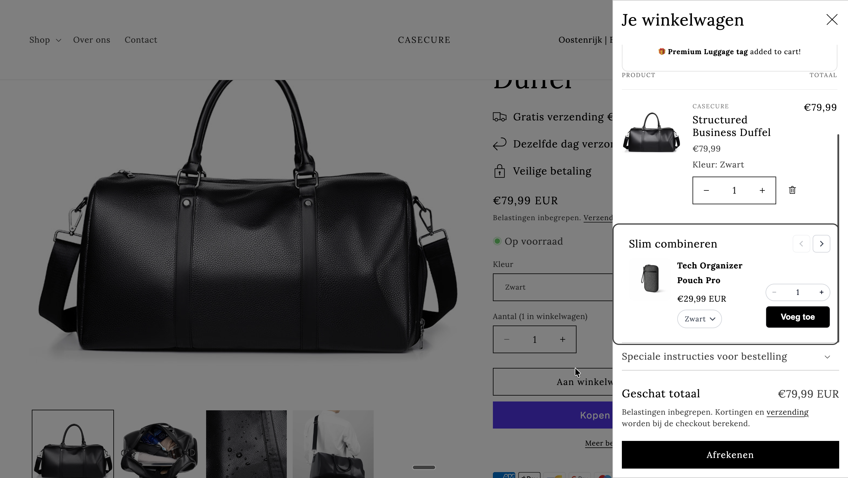Upsell recommendation carousel inside the Shopify cart drawer