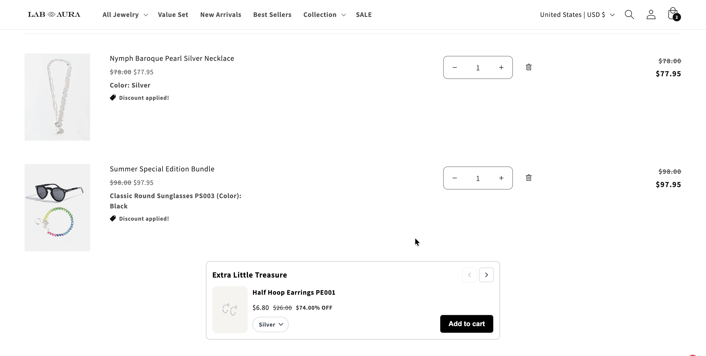 Cross-sell carousel on the Shopify cart page