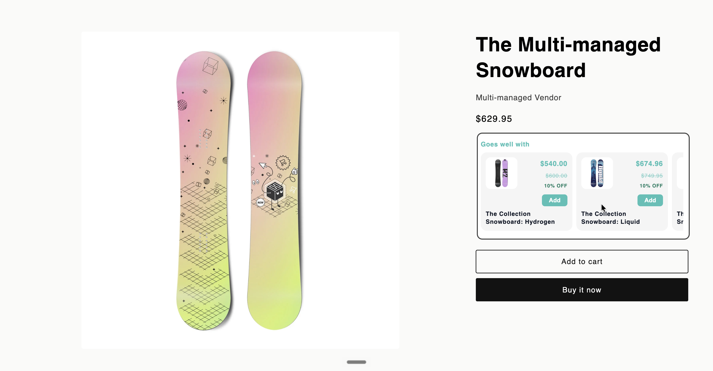 Cart add-ons upsell widget on a Shopify product page