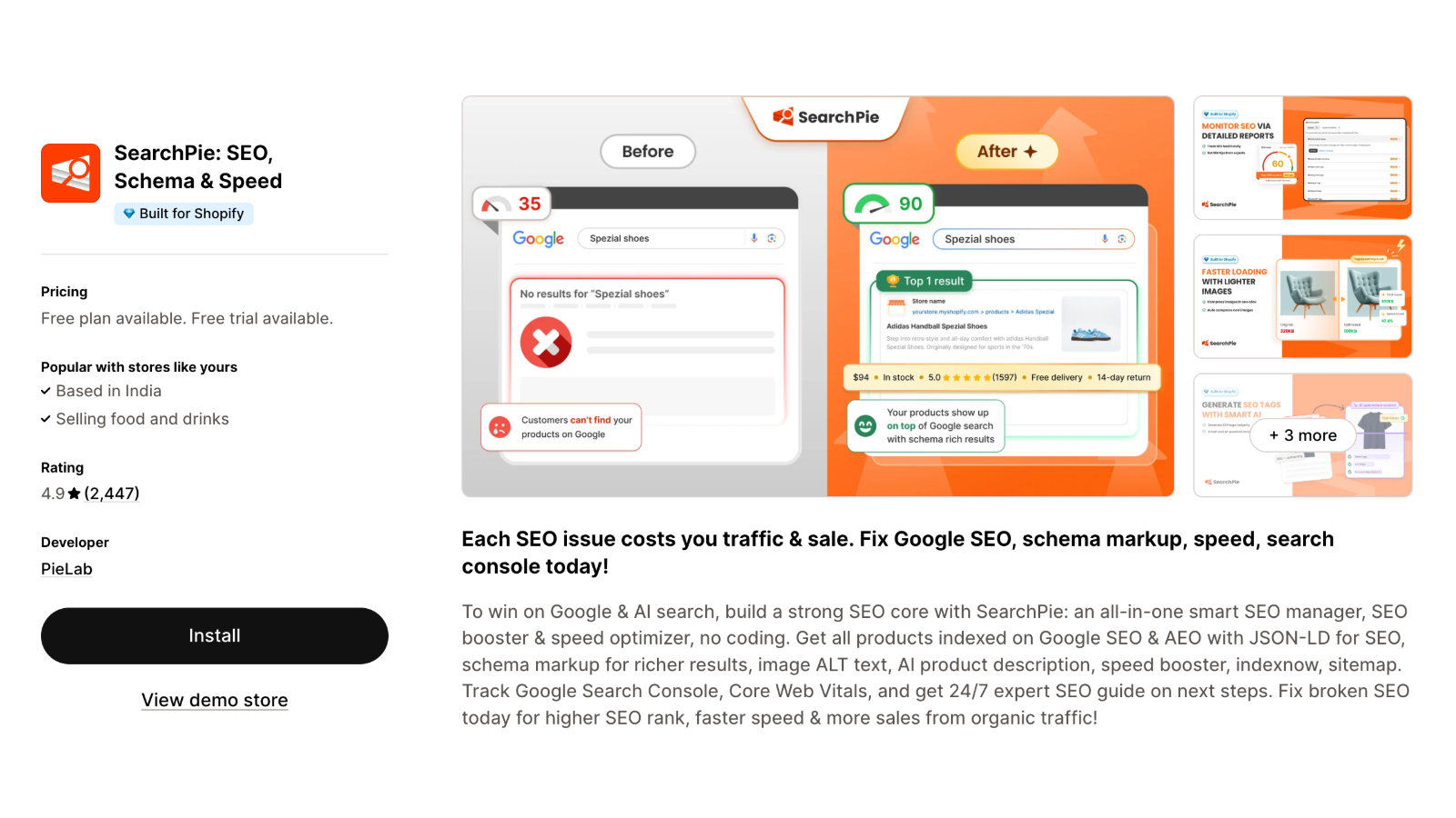 SearchPie: SEO, Schema & Speed on the Shopify App Store