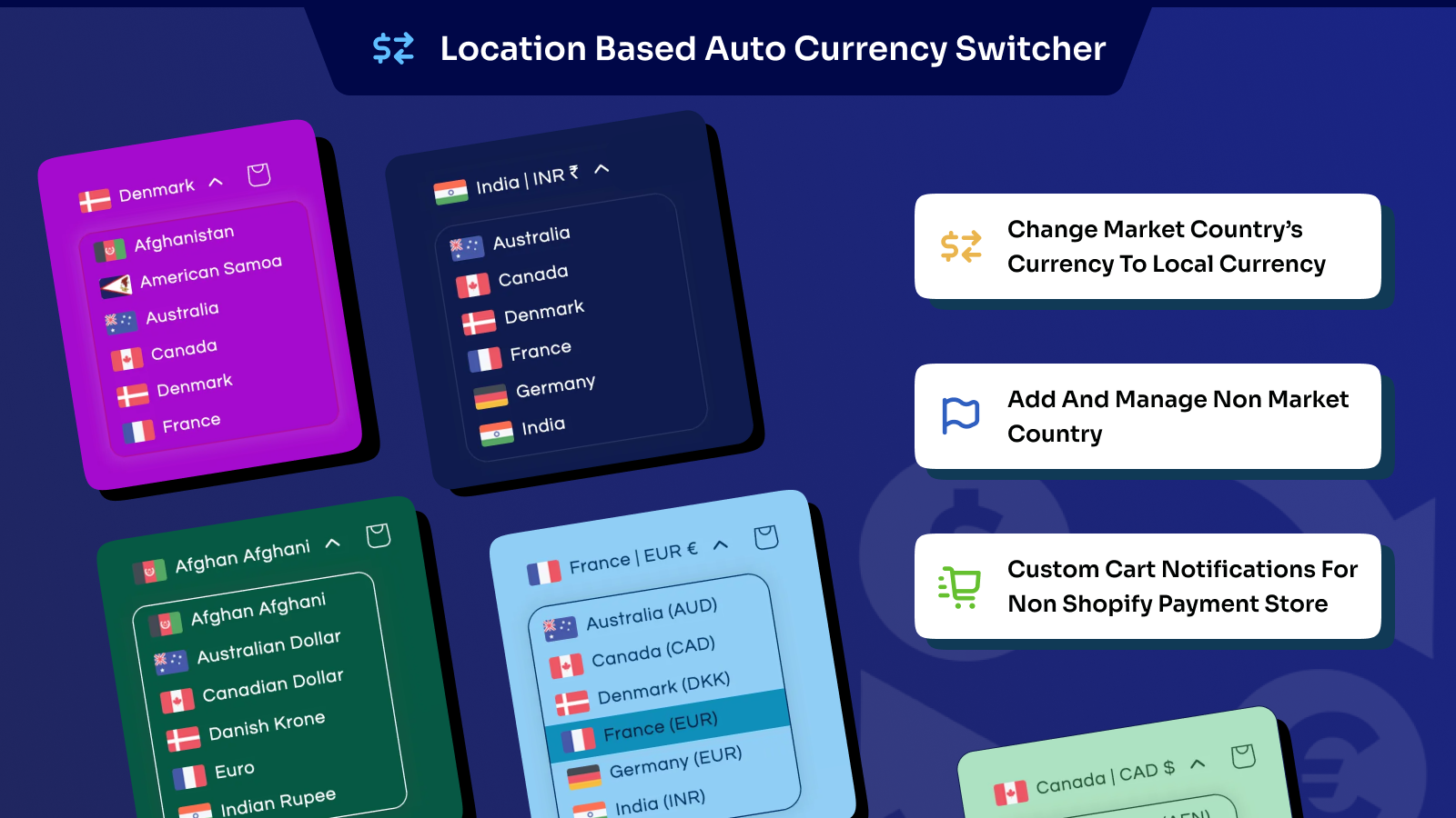 Location Based Auto Currency Switcher - Automatically detect visitor location and display appropriate currency with country flags
