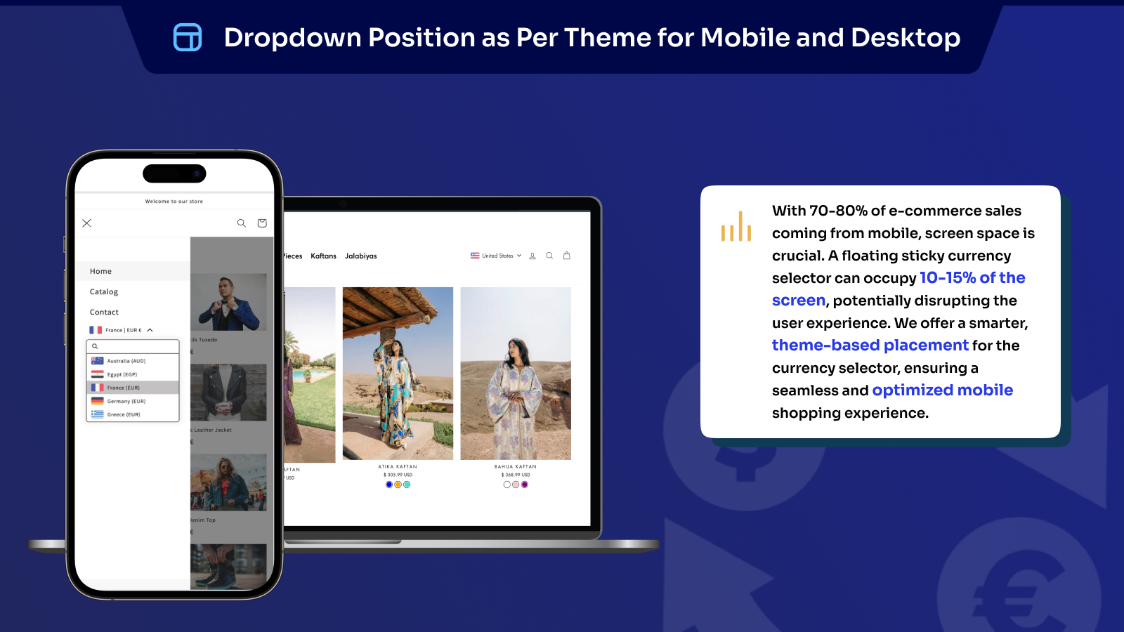 Responsive Dropdown Position - Theme-compatible currency selector optimized for both mobile and desktop interfaces