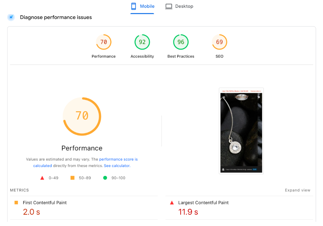 PageSpeed Insights: Mobile performance score after optimization