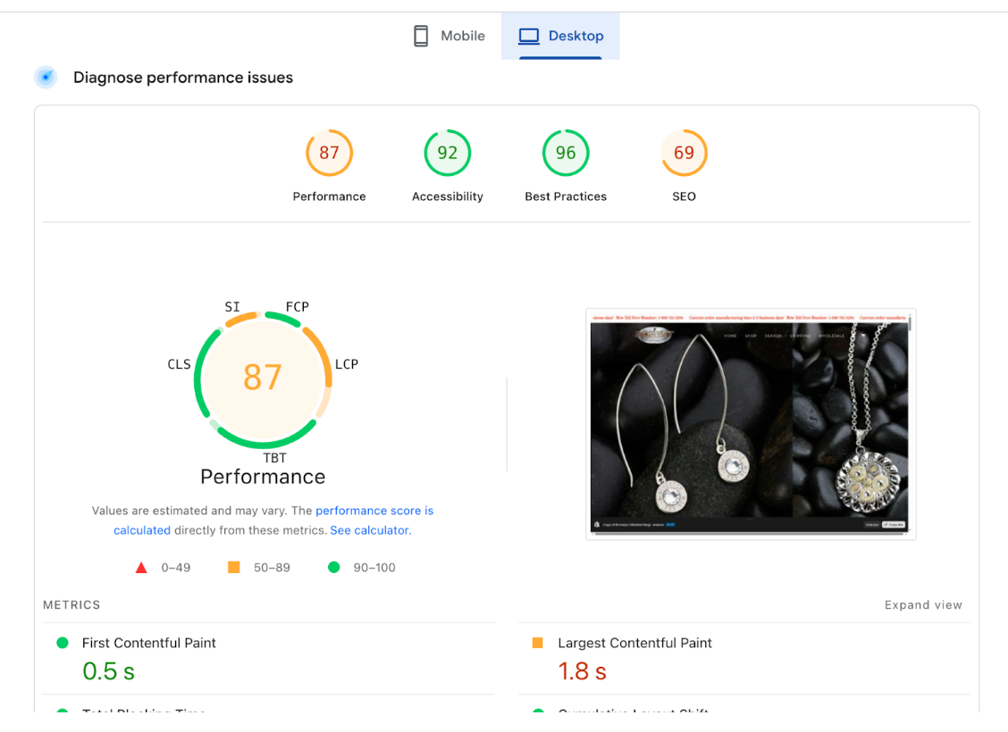 PageSpeed Insights: Desktop performance score after optimization