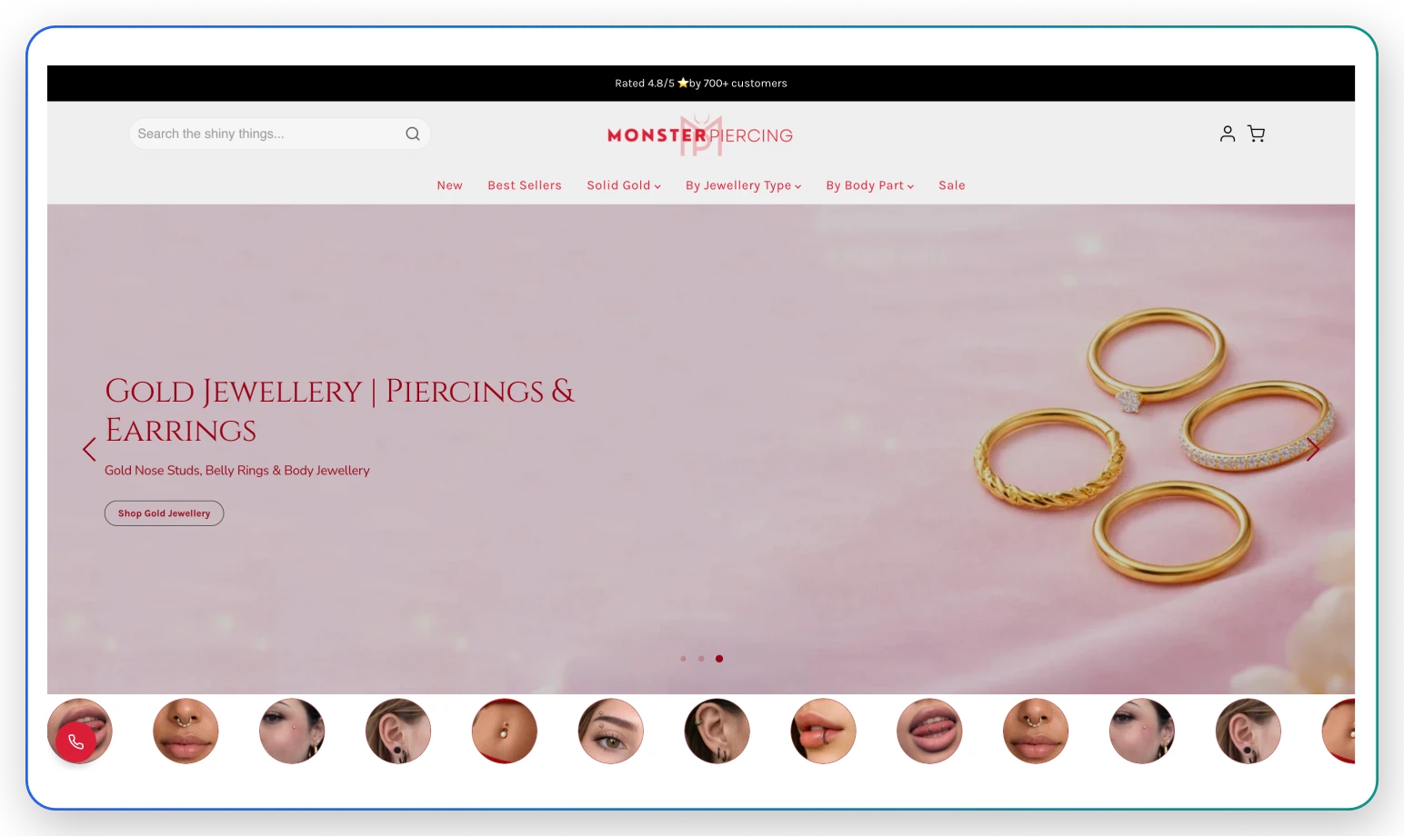 Monster Piercing logo plus homepage hero screenshot
