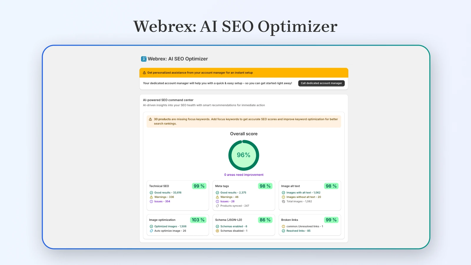 Webrex AI SEO Optimizer Dashboard