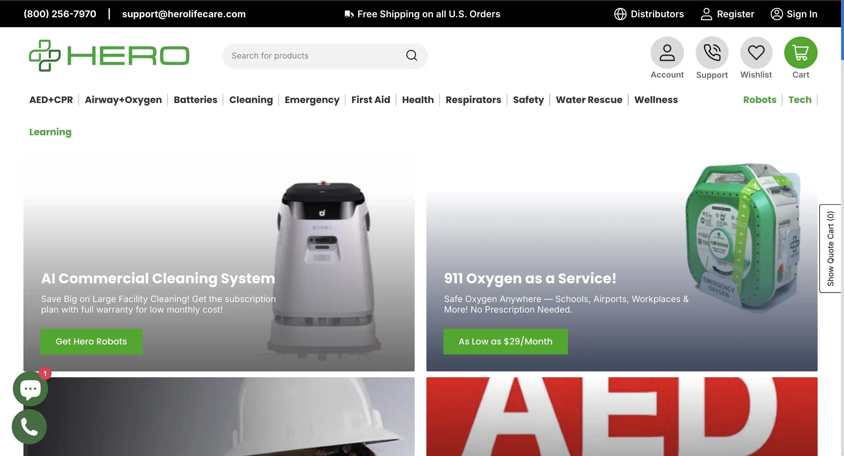 Hero Life Care Shopify store homepage