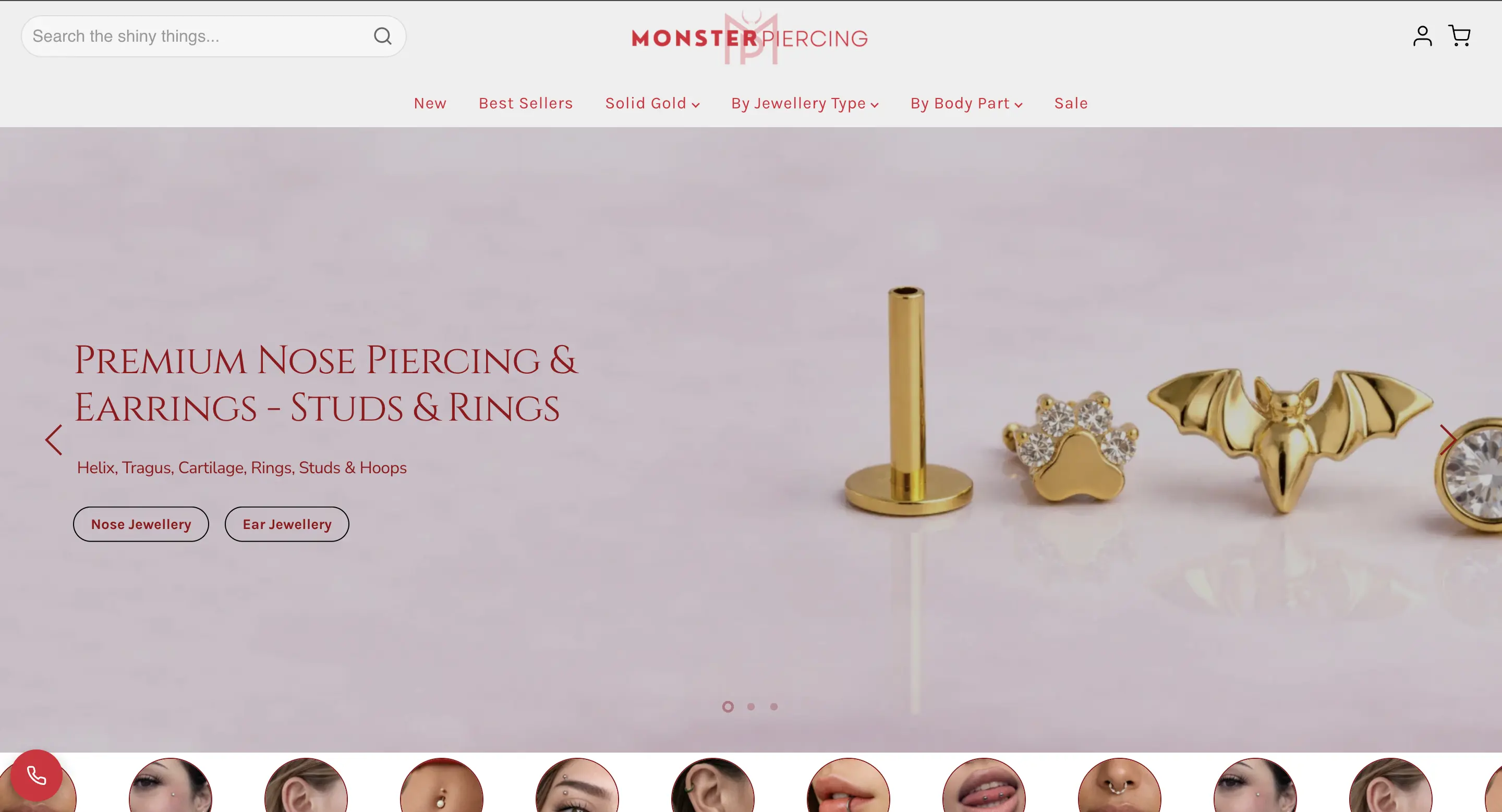 Monster Piercing Shopify store homepage