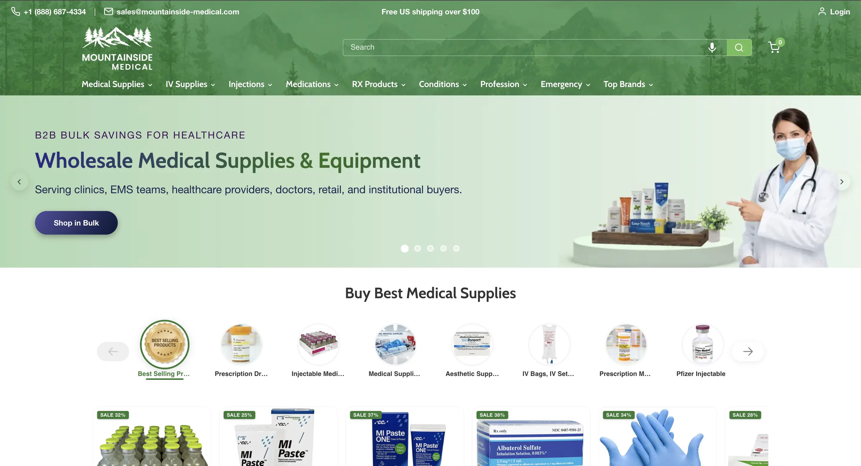 Mountainside Medical Shopify Plus store homepage