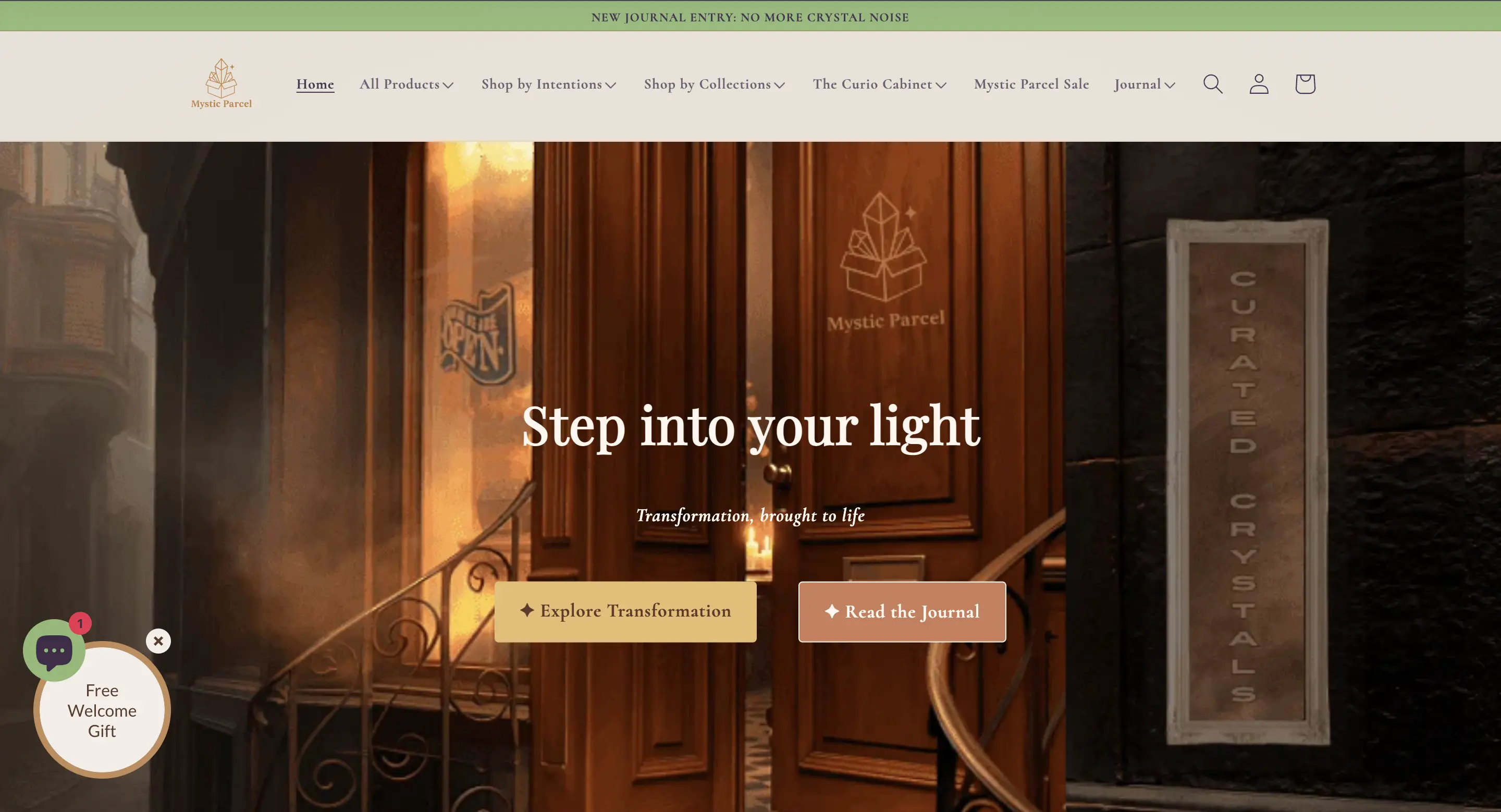 Mystic Parcel Shopify store homepage